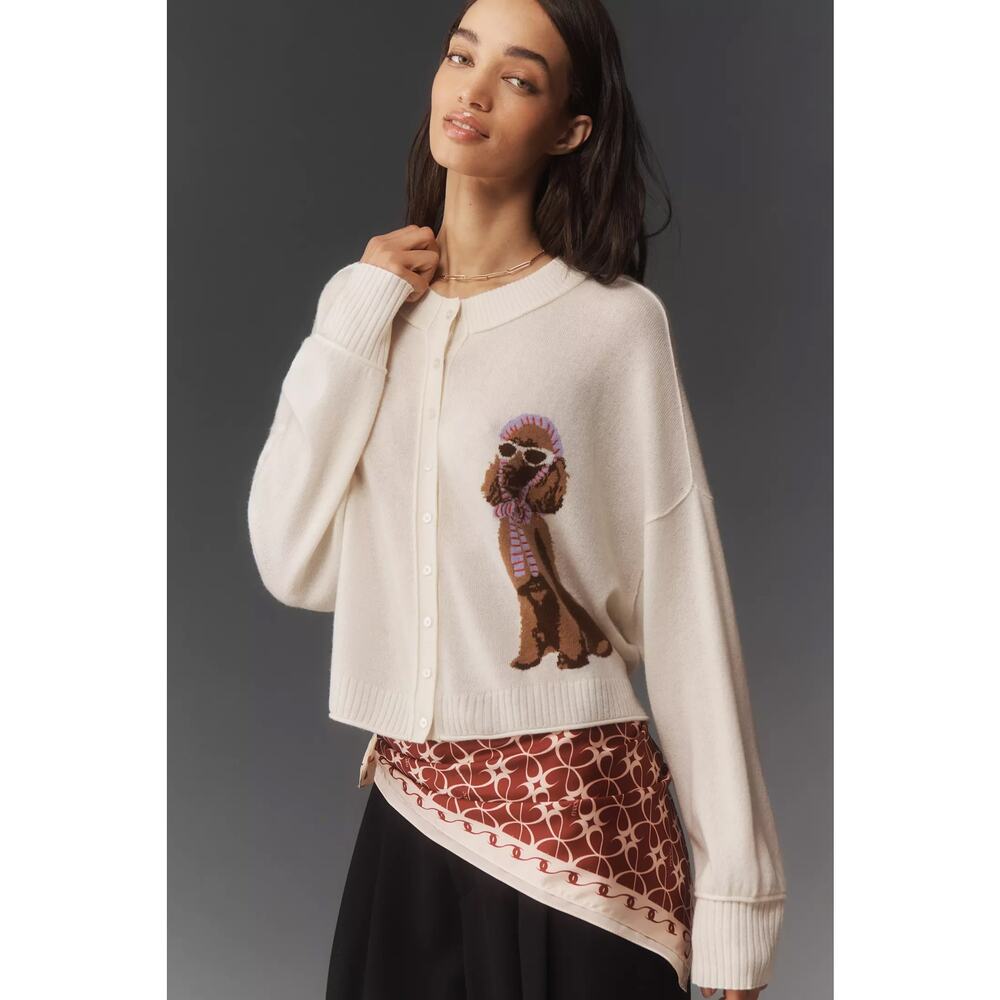 nwt by ANTHROPOLOGIE sz 1X The Goldie Cashmere blend cardigan dog edition - Picture 1 of 5